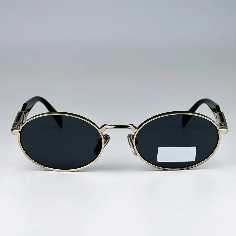 NEW Prada PR65ZS ZVN09T Pale Gold Dark Grey Oval Metal Unisex Sunglasses